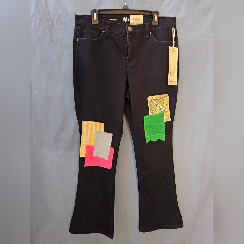 Refried  One of a Kind Multi Patch Boot Leg Jean NWT(B7)